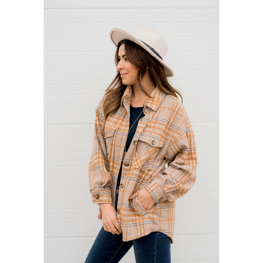 Lazy Days Neutral Toned Plaid Shacket - Betsey's Boutique Shop