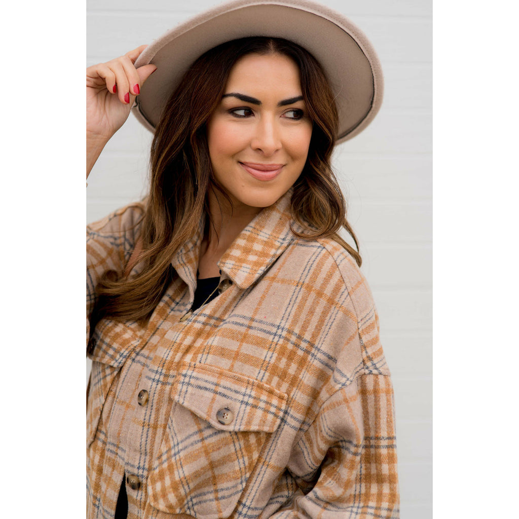 Lazy Days Neutral Toned Plaid Shacket - Betsey's Boutique Shop