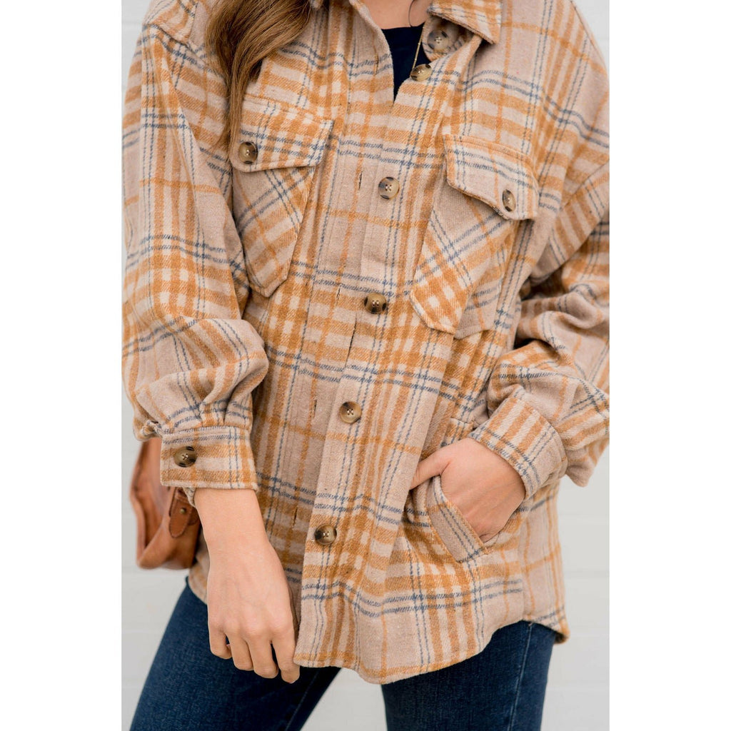 Lazy Days Neutral Toned Plaid Shacket - Betsey's Boutique Shop