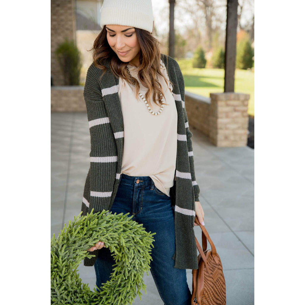 Ivory Striped Rugby Tunic Cardigan - Betsey's Boutique Shop