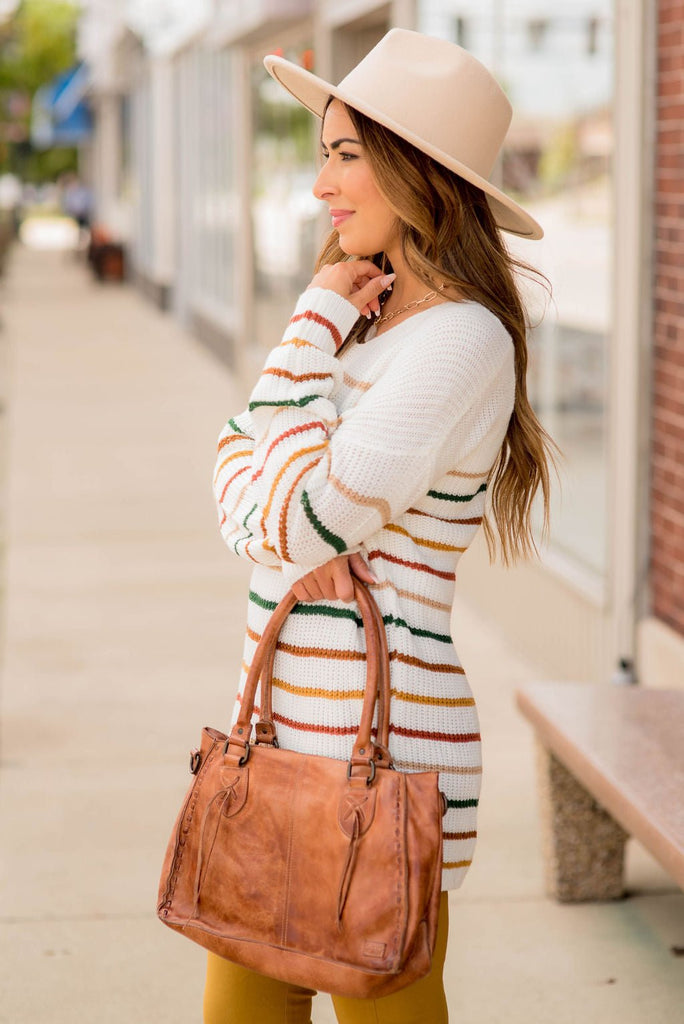 Striped V Neck Sweater - Betsey's Boutique Shop - Outerwear