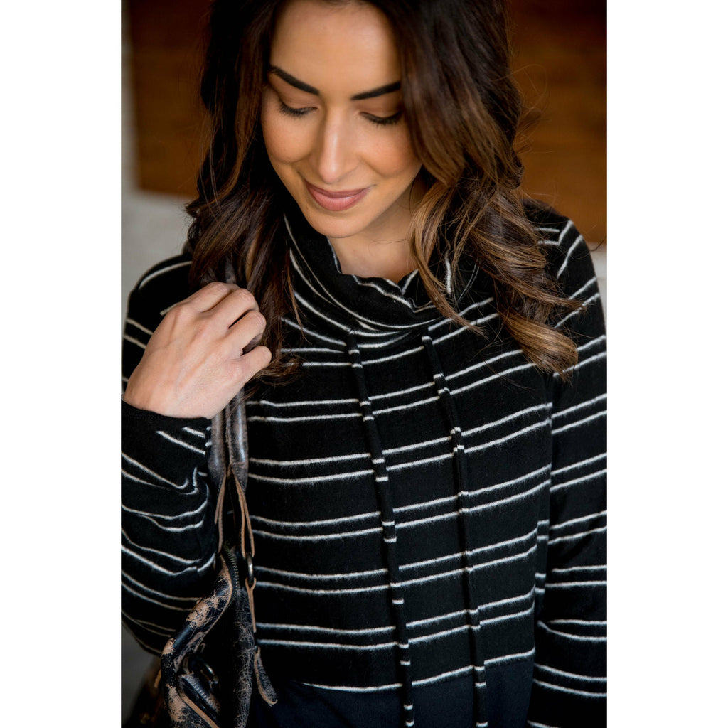 Striped Top Solid Bottom Cowl Neck - Betsey's Boutique Shop