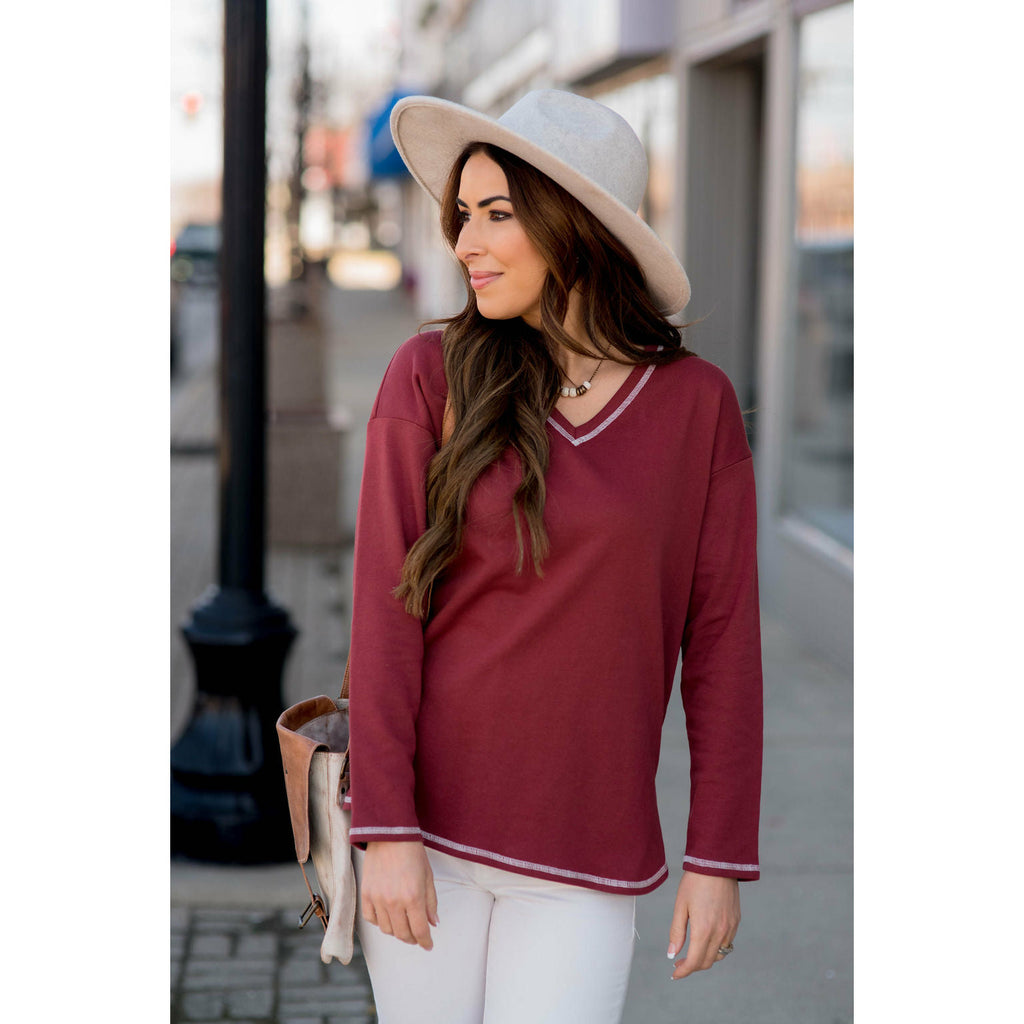 Stitched Accent Sweatshirt - Betsey's Boutique Shop - Shirts & Tops