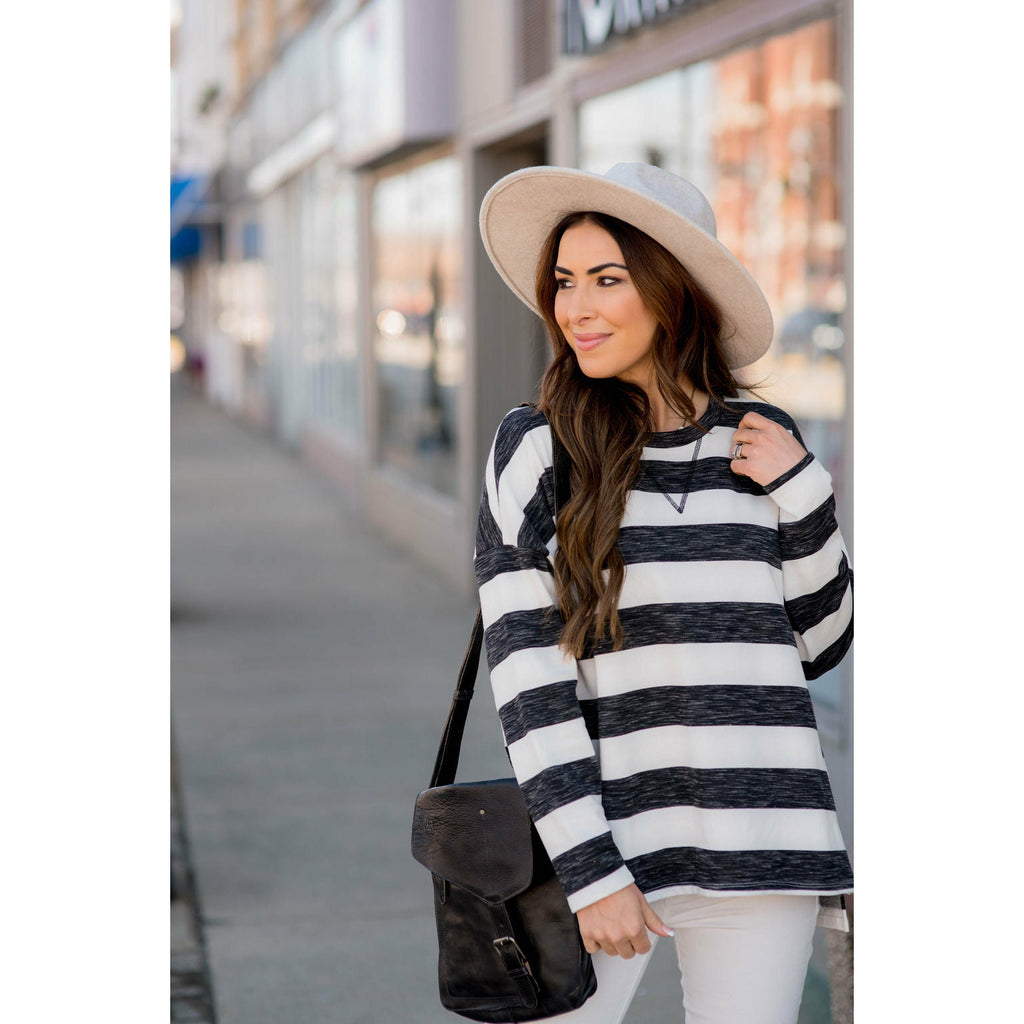 Striped V Stitched Sweatshirt - Betsey's Boutique Shop - Shirts & Tops