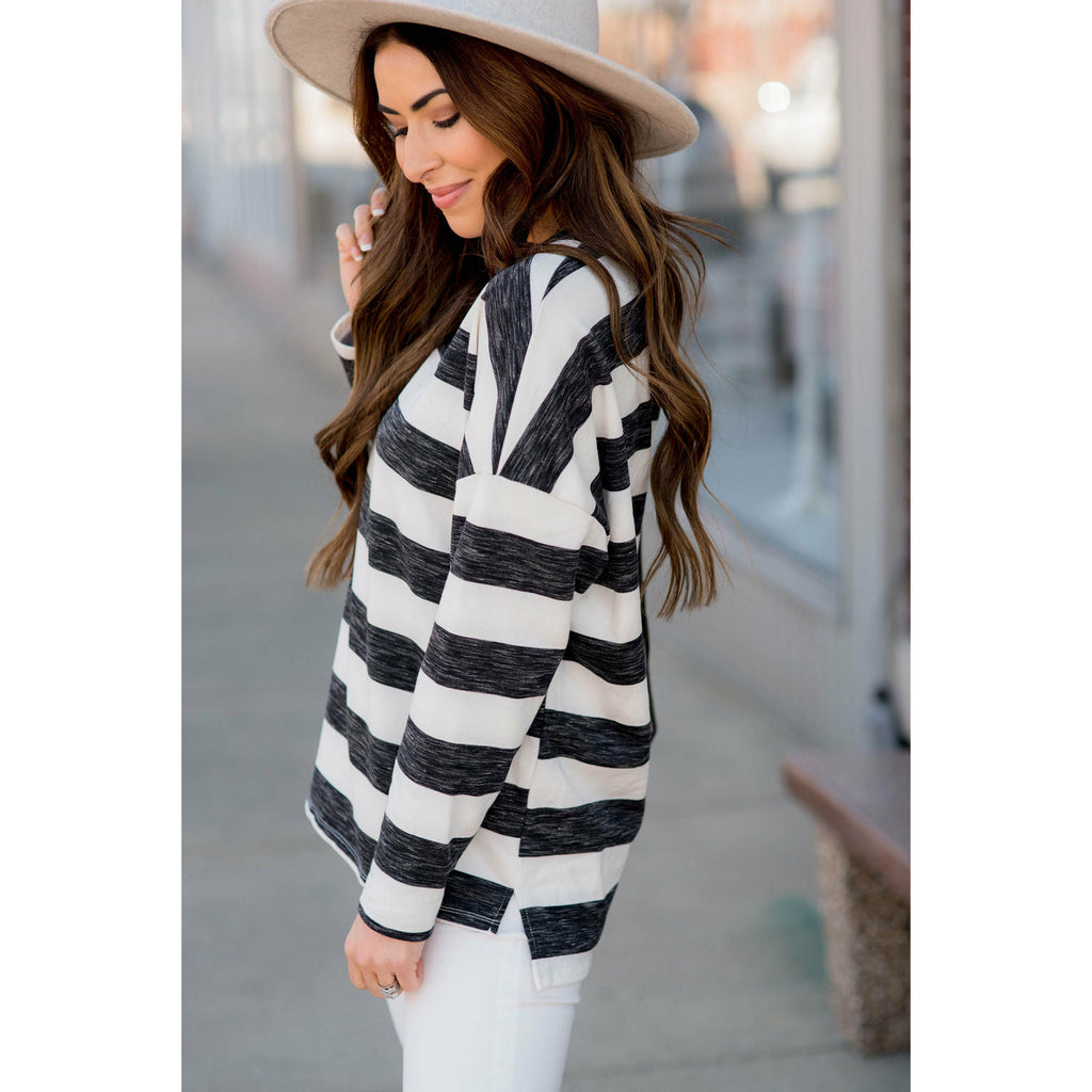 Striped V Stitched Sweatshirt - Betsey's Boutique Shop - Shirts & Tops