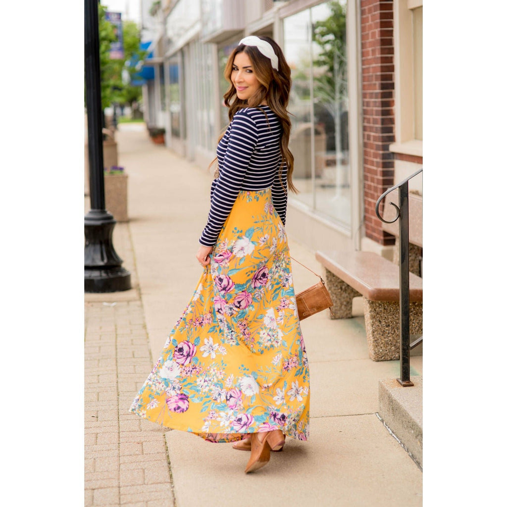 Striped Top Floral Bottom Maxi - Betsey's Boutique Shop