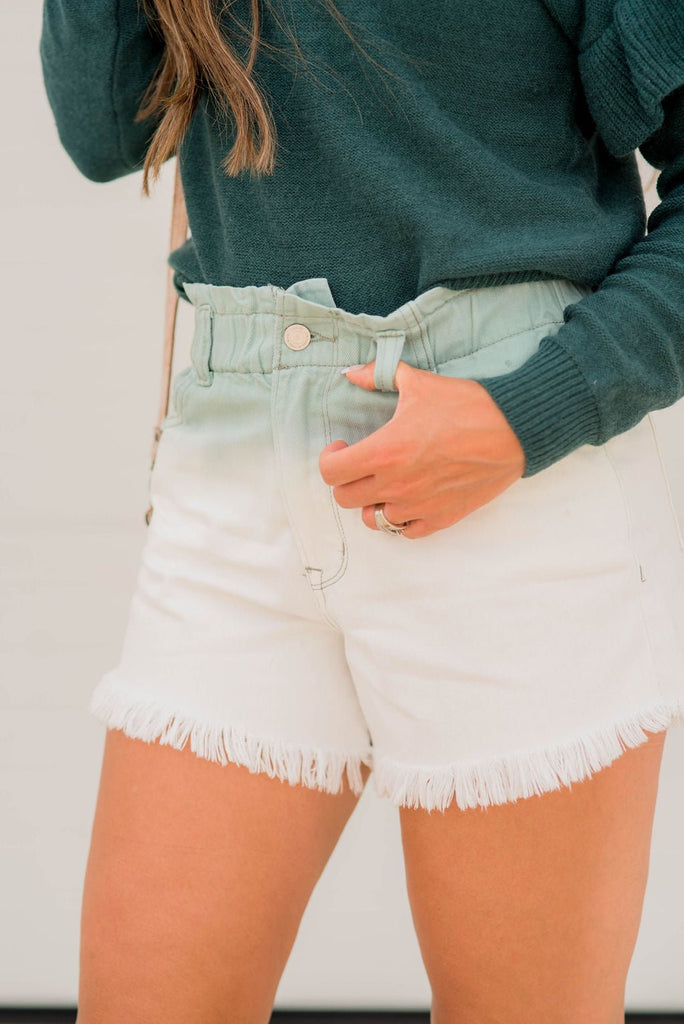 Ombre Frayed Bottom Denim Shorts - Betsey's Boutique Shop -