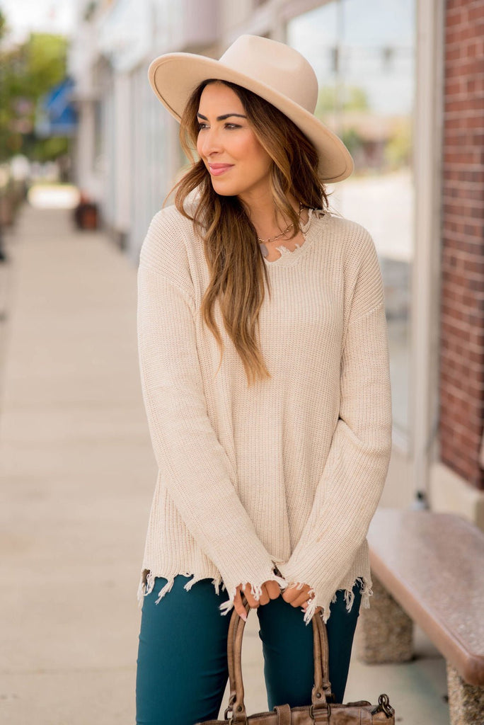 Distressed Sweater - Betsey's Boutique Shop - Outerwear