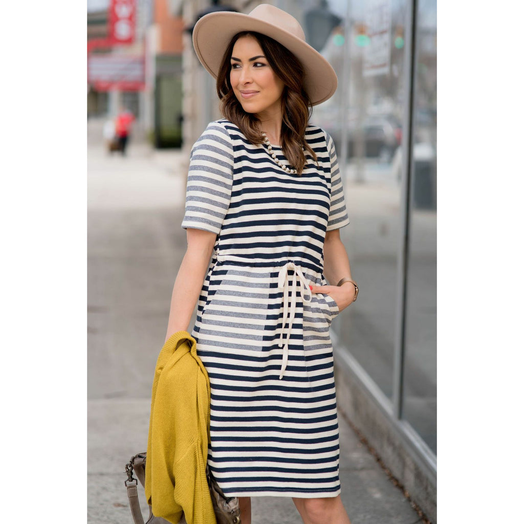 Two Toned Striped Dress - Betsey's Boutique Shop