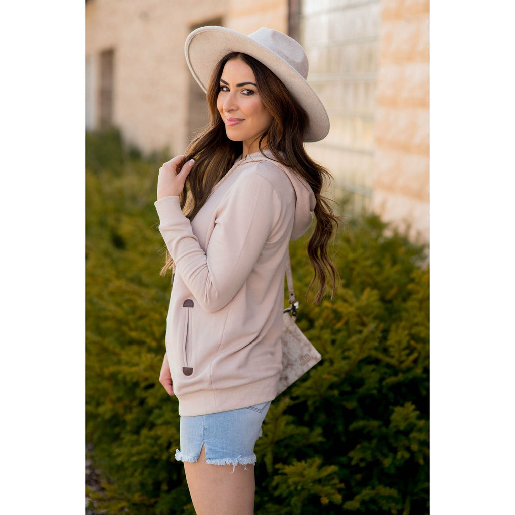 Betsey's Leather Accented Hoodie - Betsey's Boutique Shop - Shirts & Tops