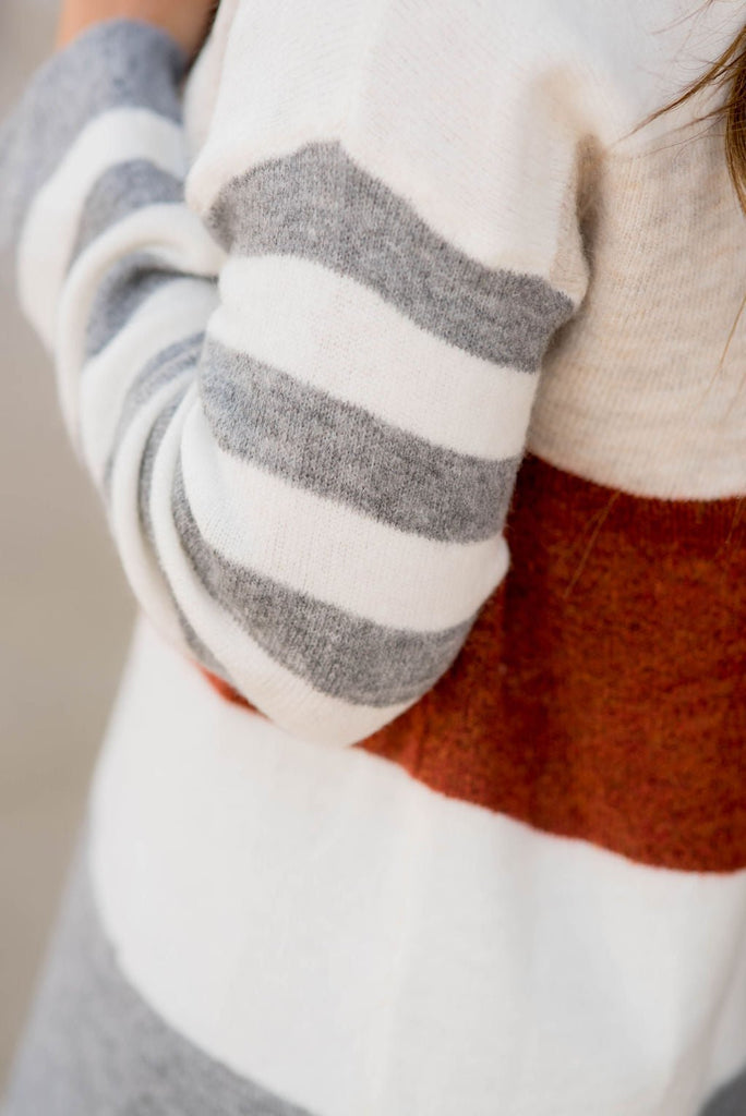 Color Block Striped Sleeve Sweater - Betsey's Boutique Shop - Outerwear