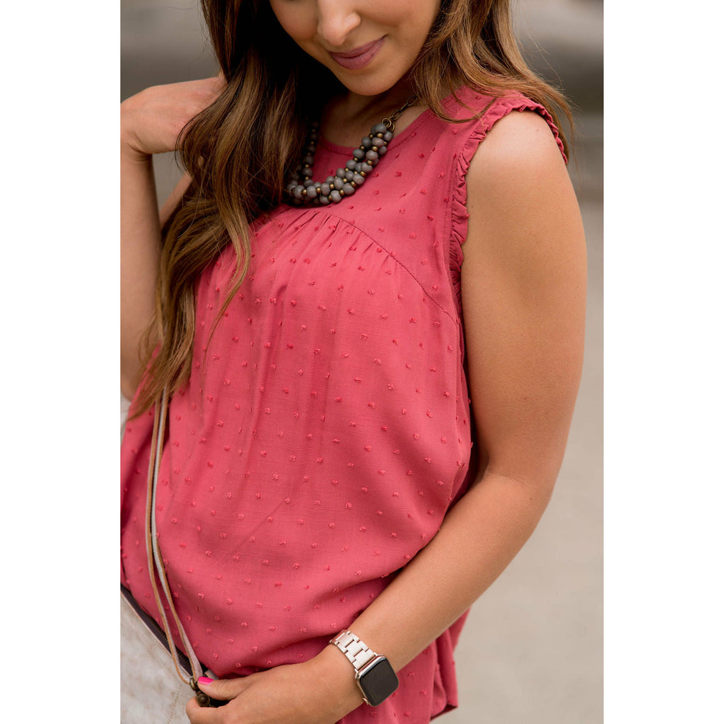 Textured Bib Ruffle Trim Tank - Betsey's Boutique Shop