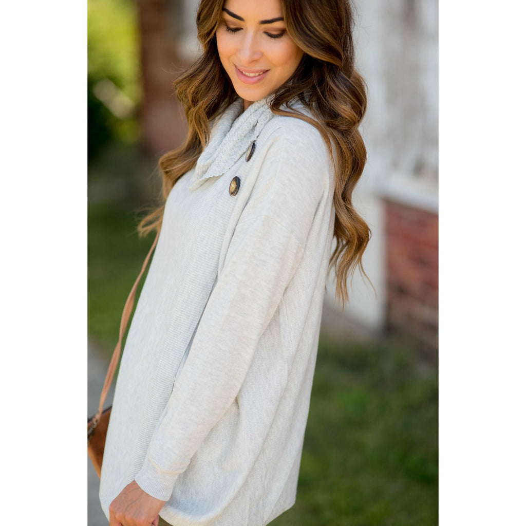 Two Button Cowl Neck Wrap Sweater - Betsey's Boutique Shop - Outerwear