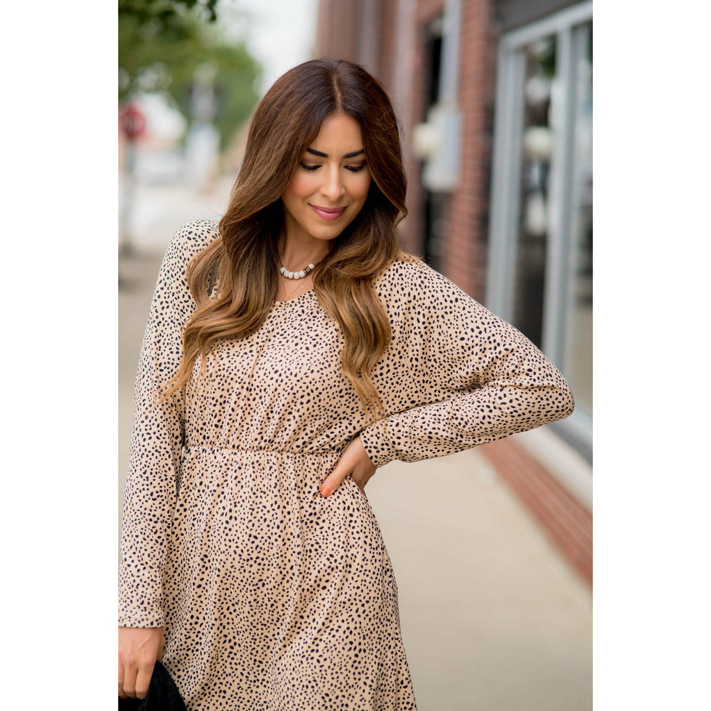 Long Sleeve V-Neck Cheetah Sweater Dress - Betsey's Boutique Shop