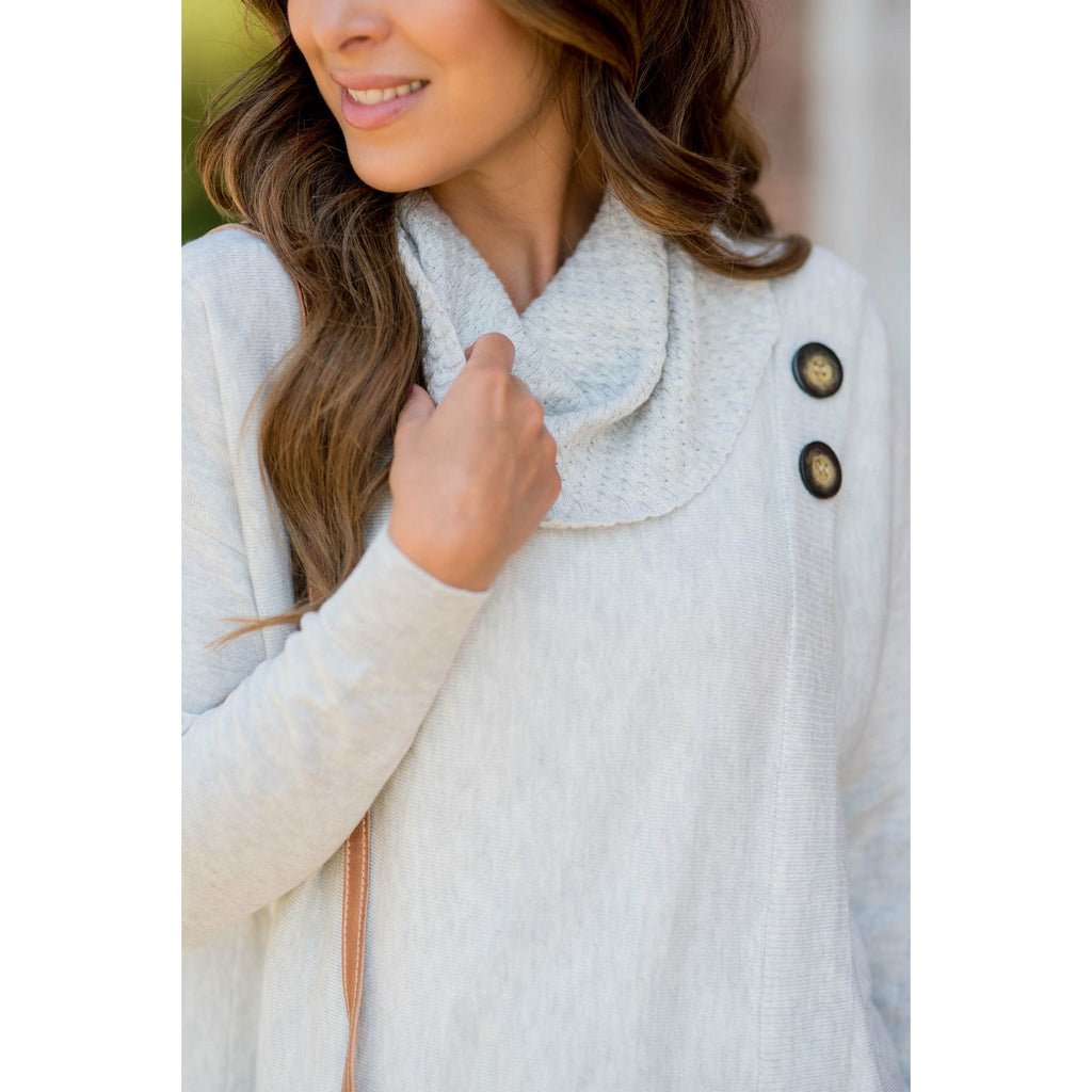 Two Button Cowl Neck Wrap Sweater - Betsey's Boutique Shop - Outerwear