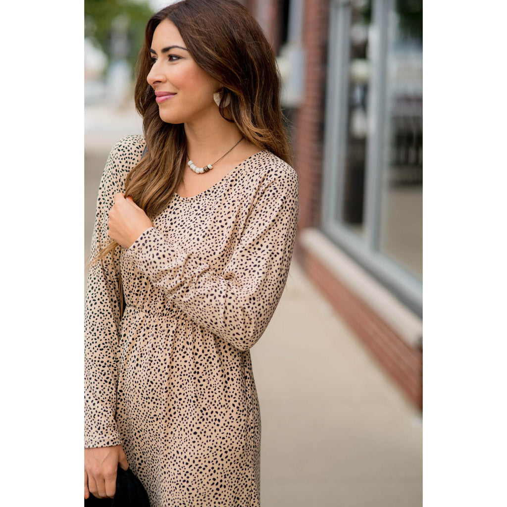 Long Sleeve V-Neck Cheetah Sweater Dress - Betsey's Boutique Shop