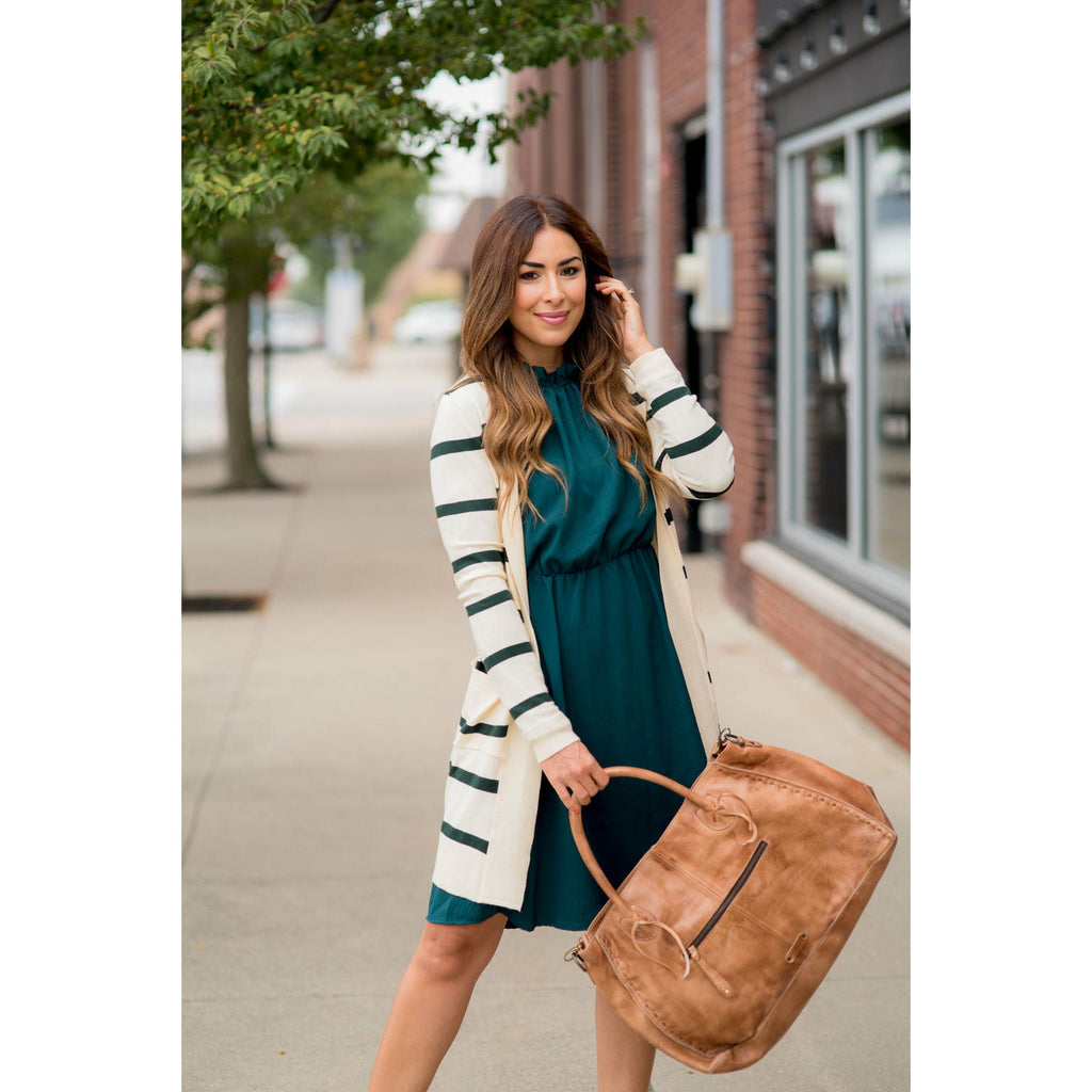 Striped Butter Soft Tunic Cardigan -Cream - Betsey's Boutique Shop