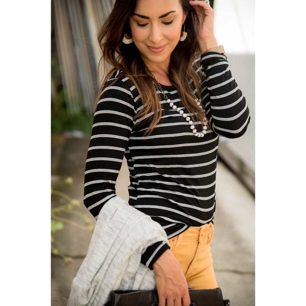 Dual Striped Long Sleeve Tee - Betsey's Boutique Shop