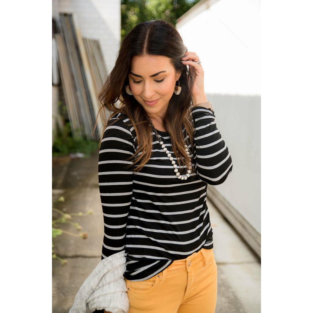 Dual Striped Long Sleeve Tee - Betsey's Boutique Shop