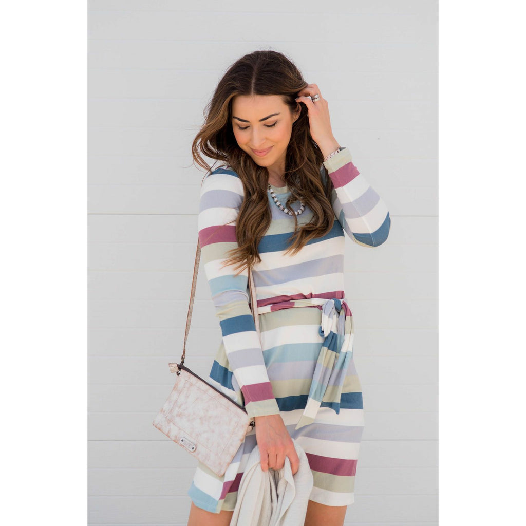 Muted Stripe Tie Dress - Betsey's Boutique Shop - Dresses