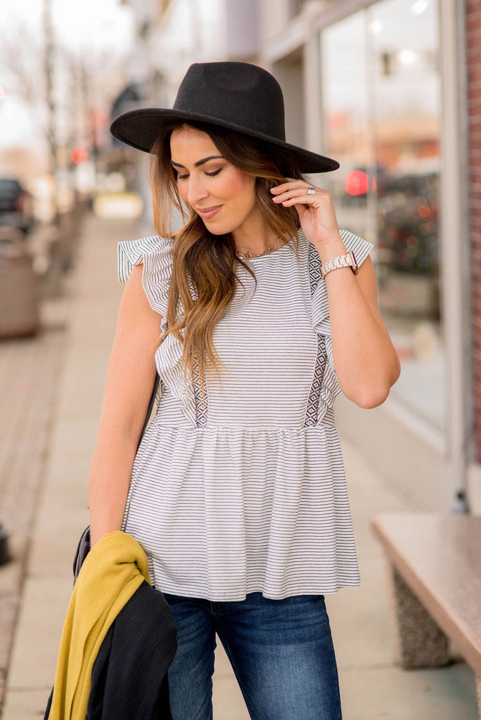 Striped Diamond Accent Peplum Tank - Betsey's Boutique Shop - Shirts & Tops