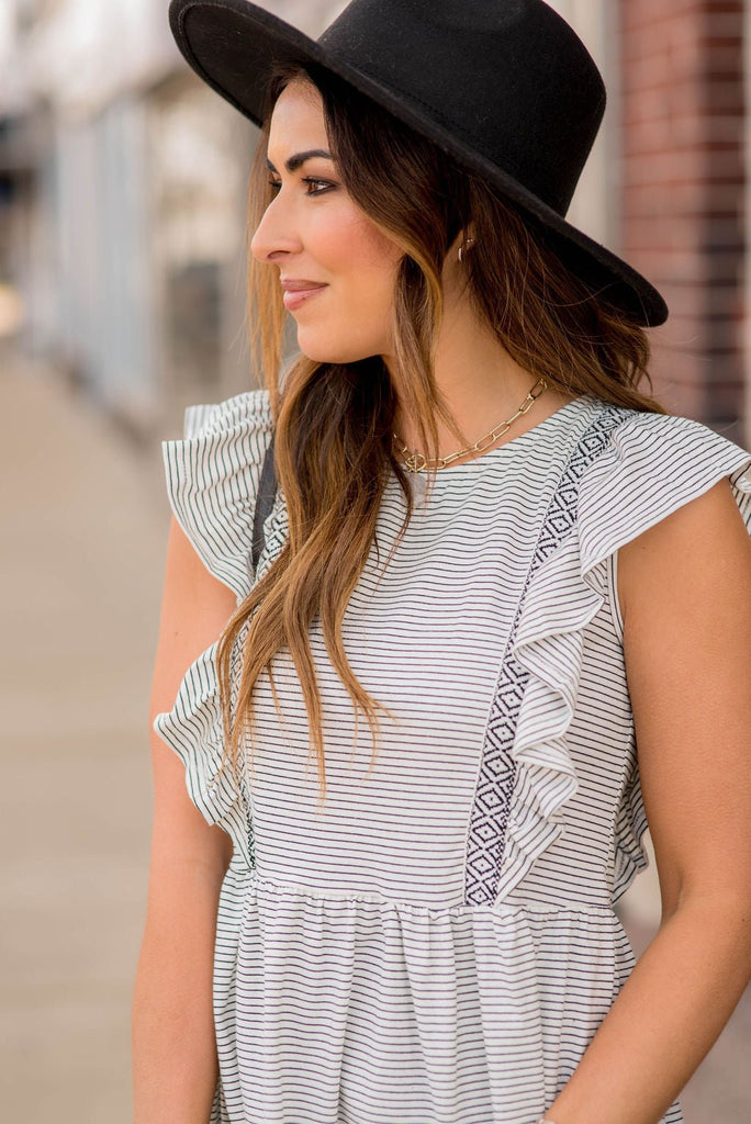 Striped Diamond Accent Peplum Tank - Betsey's Boutique Shop - Shirts & Tops