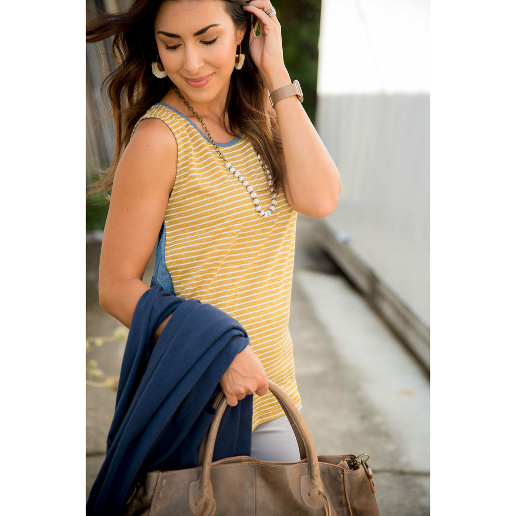 Striped Chambray Back Tank - Betsey's Boutique Shop