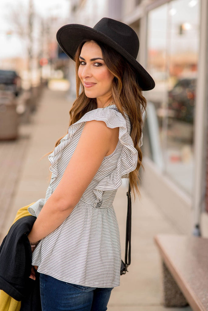 Striped Diamond Accent Peplum Tank - Betsey's Boutique Shop - Shirts & Tops