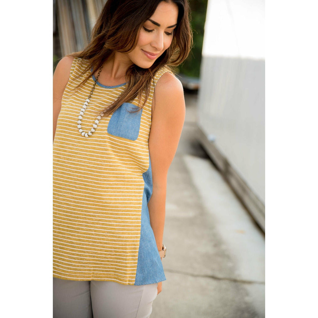 Striped Chambray Back Tank - Betsey's Boutique Shop