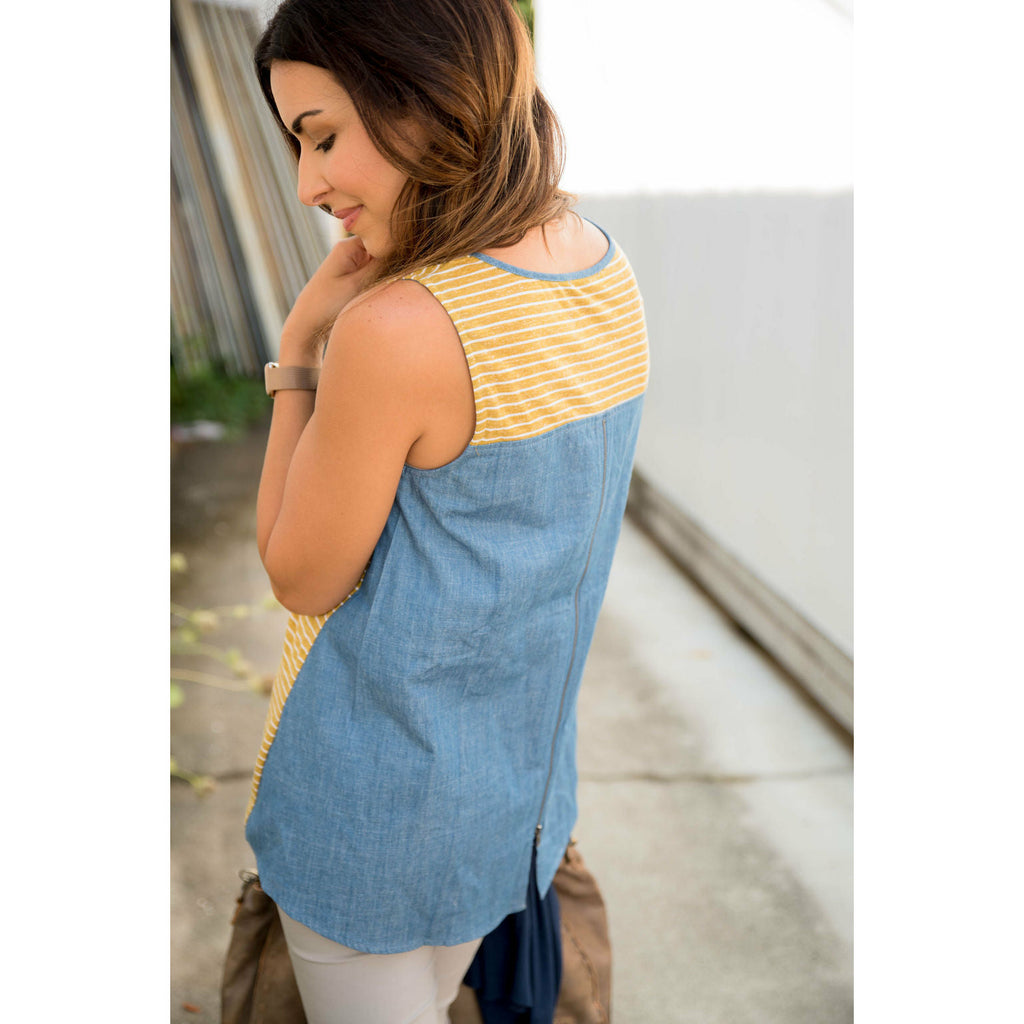 Striped Chambray Back Tank - Betsey's Boutique Shop