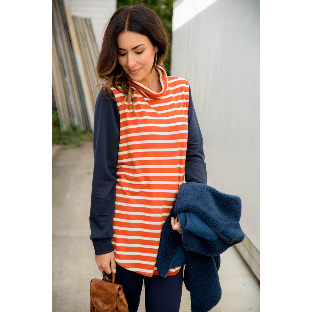 Striped Body Cowl Neck Sweatshirt - Betsey's Boutique Shop