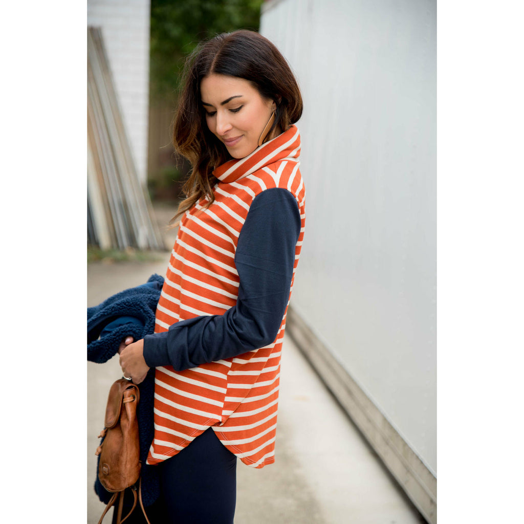 Striped Body Cowl Neck Sweatshirt - Betsey's Boutique Shop