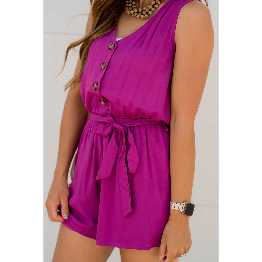 Button Up Tie Waist Romper - Betsey's Boutique Shop