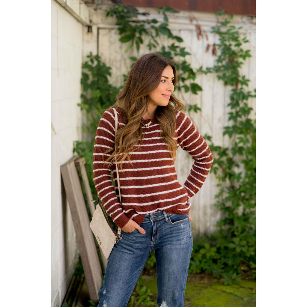 Heavy Knit Striped Sweater - Betsey's Boutique Shop - Outerwear