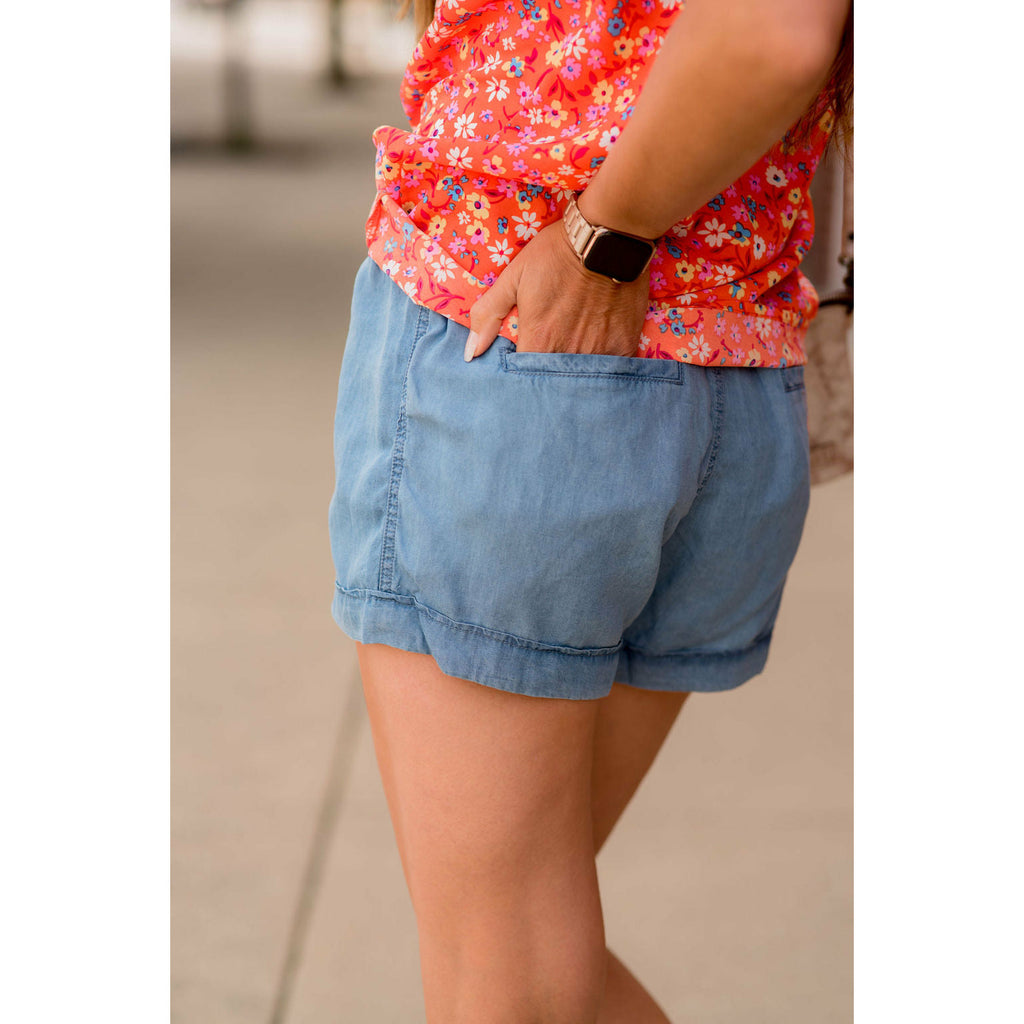 Chambray Mid Seam Shorts - Betsey's Boutique Shop