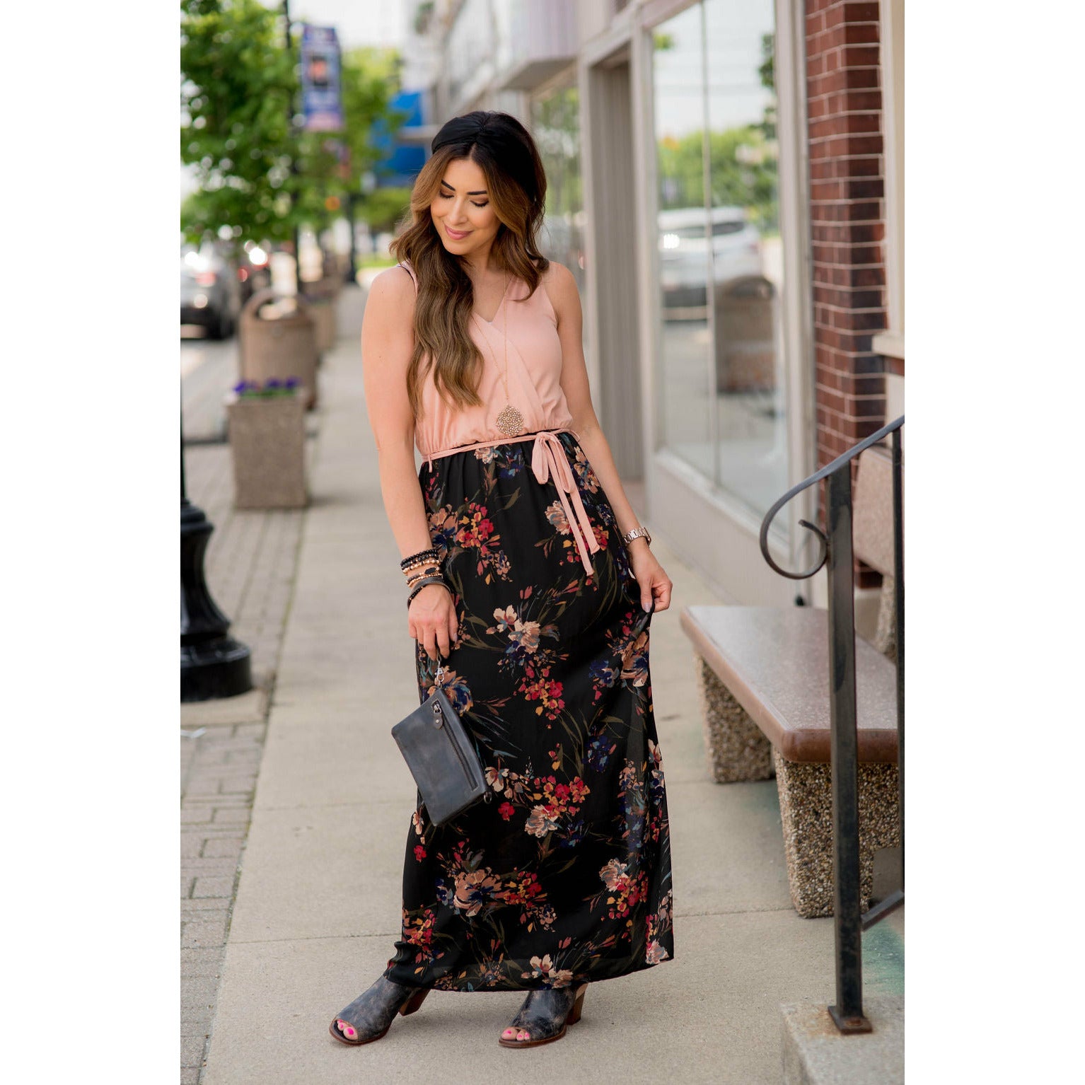 black top floral bottom dress Prom Dress Black Top Floral Bottom Maxi Dress Prom Dress Black Dress With  Flowers On Bottom