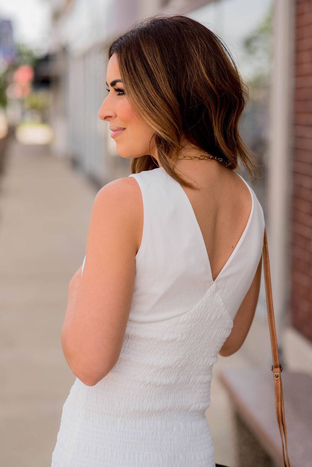 Ruched Body Fitted Tank Dress White / L Ruched Body Fitted Tank Dress White / L