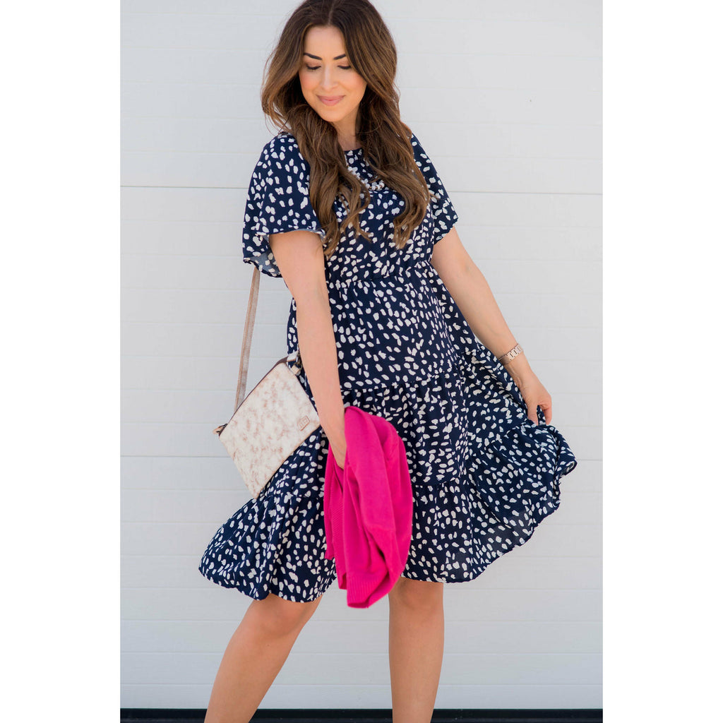 Tiered Leopard Short Sleeve Dress - Betsey's Boutique Shop