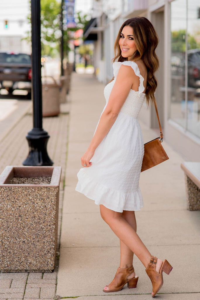 Subtle Textured Ruched Top Dress - Betsey's Boutique Shop -