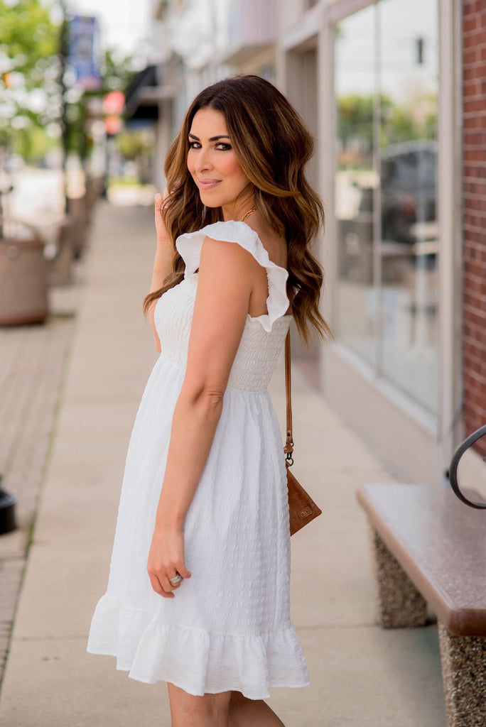 Subtle Textured Ruched Top Dress - Betsey's Boutique Shop -