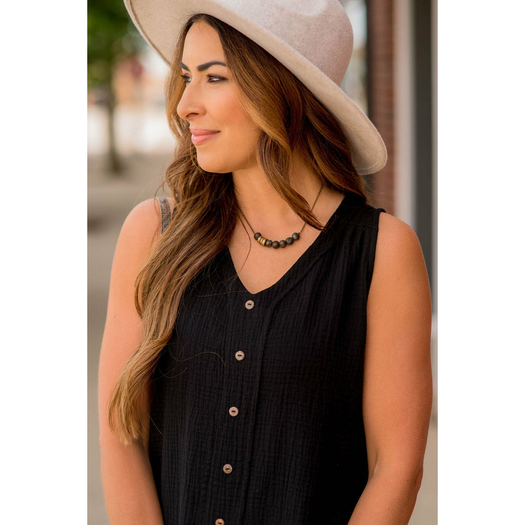 Gauze Button Accent Tank - Betsey's Boutique Shop