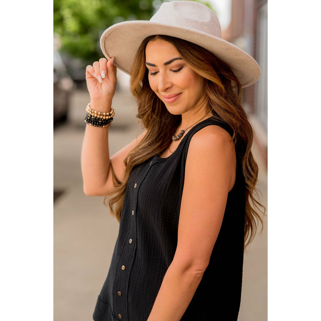 Gauze Button Accent Tank - Betsey's Boutique Shop