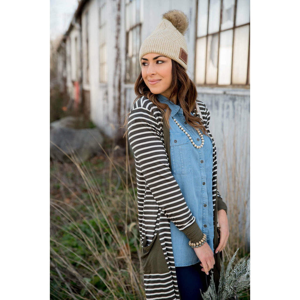 Solid Accent Striped Tunic Cardigan - Betsey's Boutique Shop