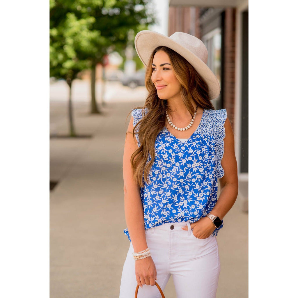 Mixed Floral Flutter Trim Tank - Betsey's Boutique Shop