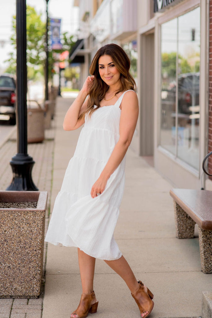 Subtle Chevron Tiered Midi Dress - Betsey's Boutique Shop -