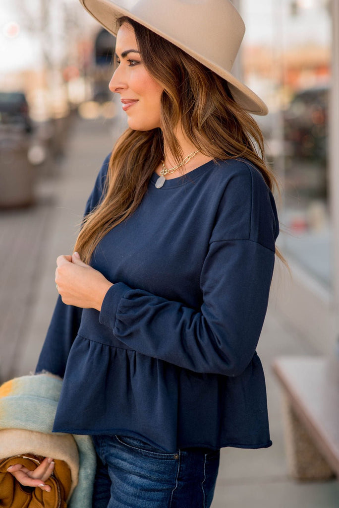 Simple Peplum Sweatshirt - Betsey's Boutique Shop -