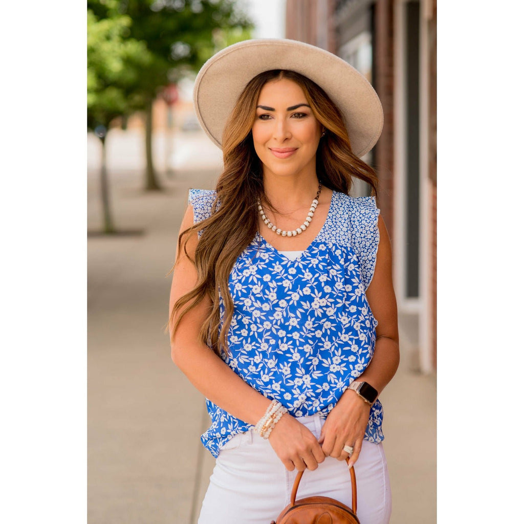 Mixed Floral Flutter Trim Tank - Betsey's Boutique Shop