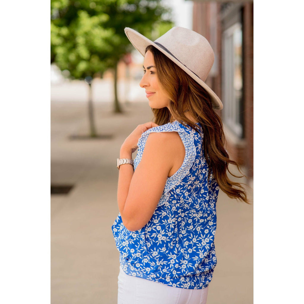 Mixed Floral Flutter Trim Tank - Betsey's Boutique Shop