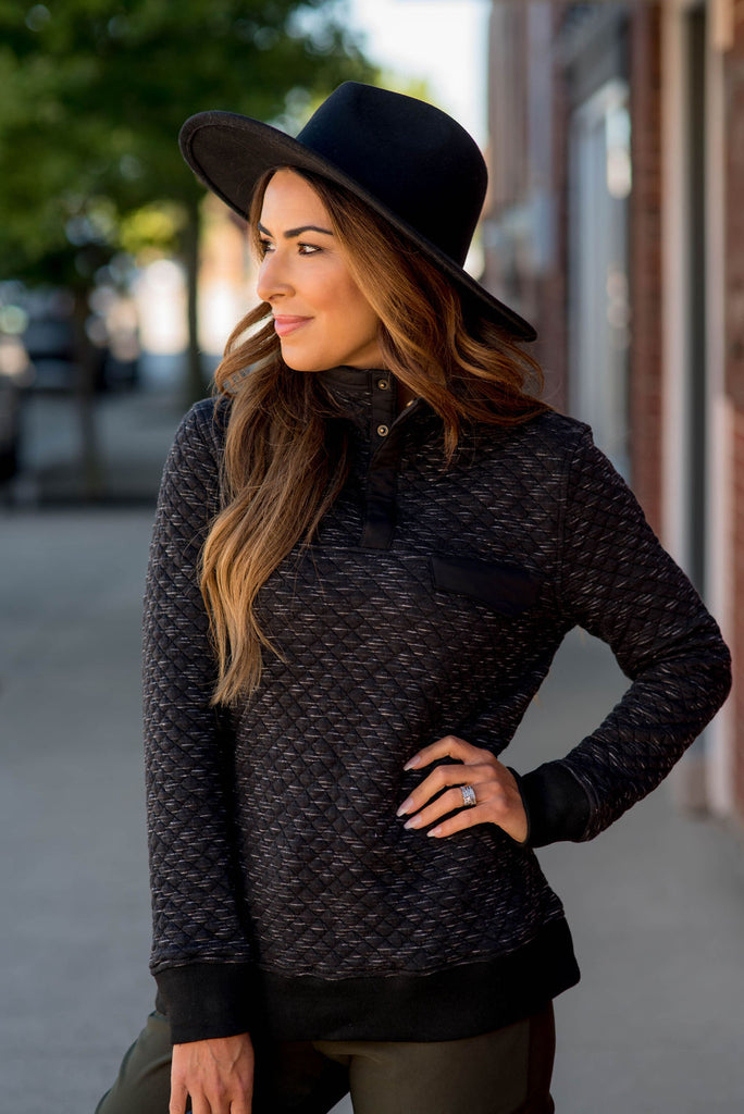 Marled Quilted Pullover - Betsey's Boutique Shop