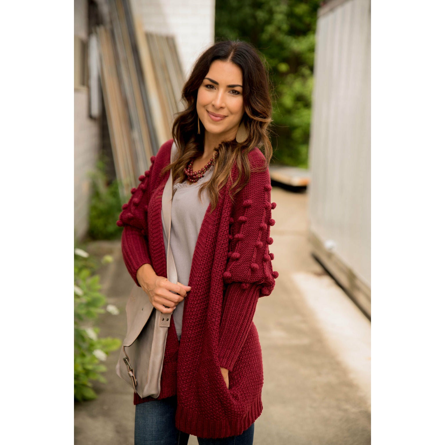 Pom Sleeve Knit Cardigan Betsey's Boutique Shop Coats Jackets